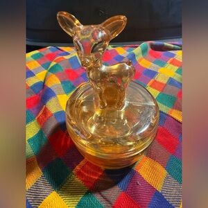 Amber Glass Deer Dish Vintage